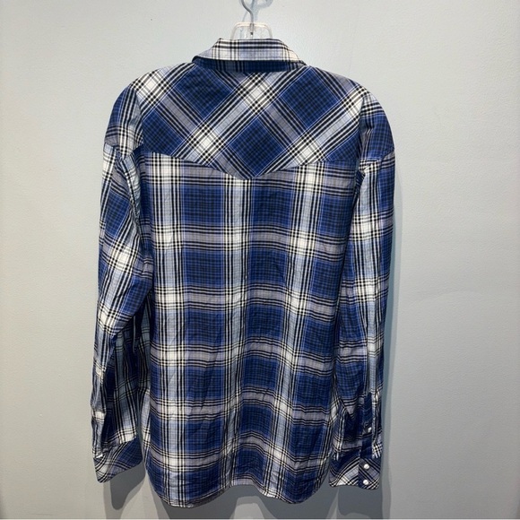 Cowboy Legend Mens Sz‎ XL Country Western Shirt Pearl Snap Navy/White Plaid - Picture 2 of 10
